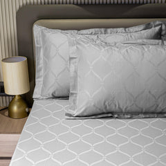 Enera Jacquard Lattice Collection Frost Grey Color King Size Bedsheet-300 TC(100% Cotton) - enera