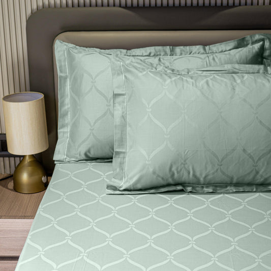 Enera Jacquard Lattice Collection Sage Green Color King Size Bedsheet - enera