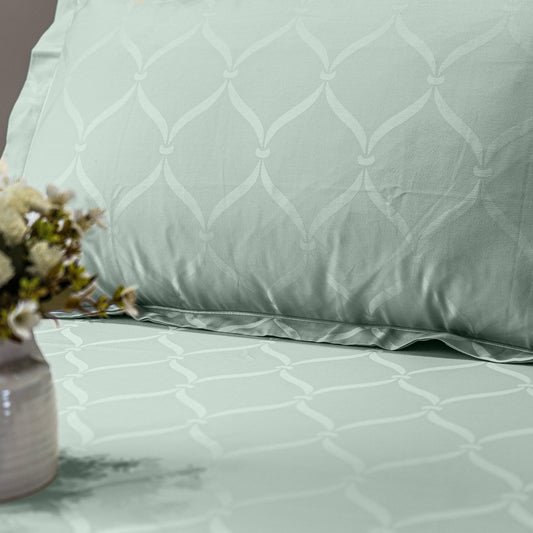 Enera Jacquard Lattice Collection Sage Green Color King Size Bedsheet - enera