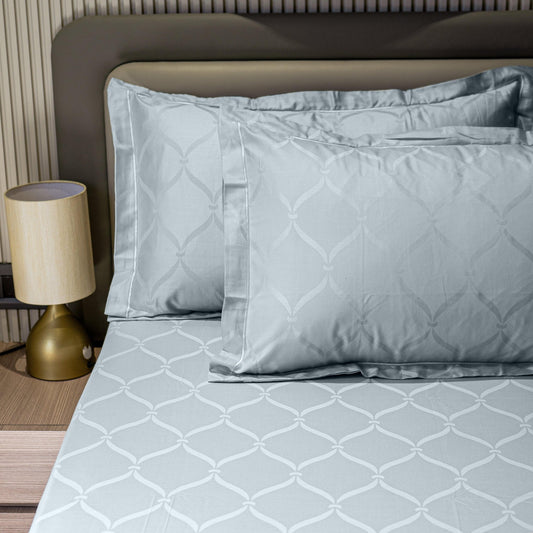 Enera Jacquard Lattice Collection Slate Blue Color King Size Bedsheet - enera