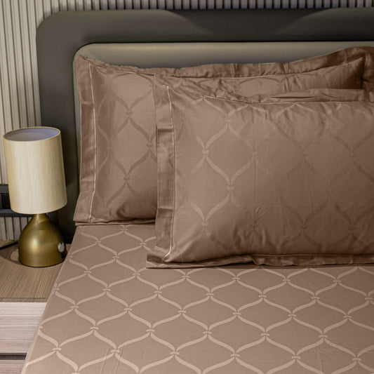 Enera Jacquard Lattice Collection Caramel Gold Color King Size Bedsheet - enera