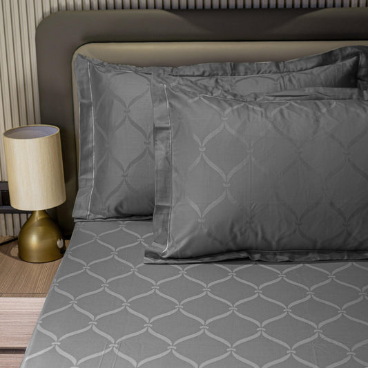Enera Jacquard Lattice Collection Graphite Grey Color King Size Bedsheet - enera