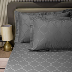 Enera Jacquard Lattice Collection Graphite Grey Color King Size Bedsheet-300 TC(100% Cotton) - enera