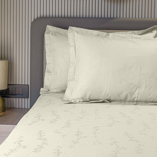 Enera Jacquard Tendril Collection Ivory White Color King Size Bedsheet - enera