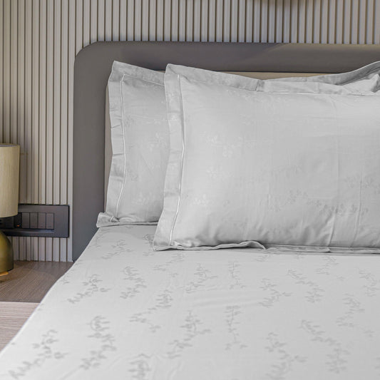 Enera Jacquard Tendril Collection Frost Grey Color King Size Bedsheet - enera