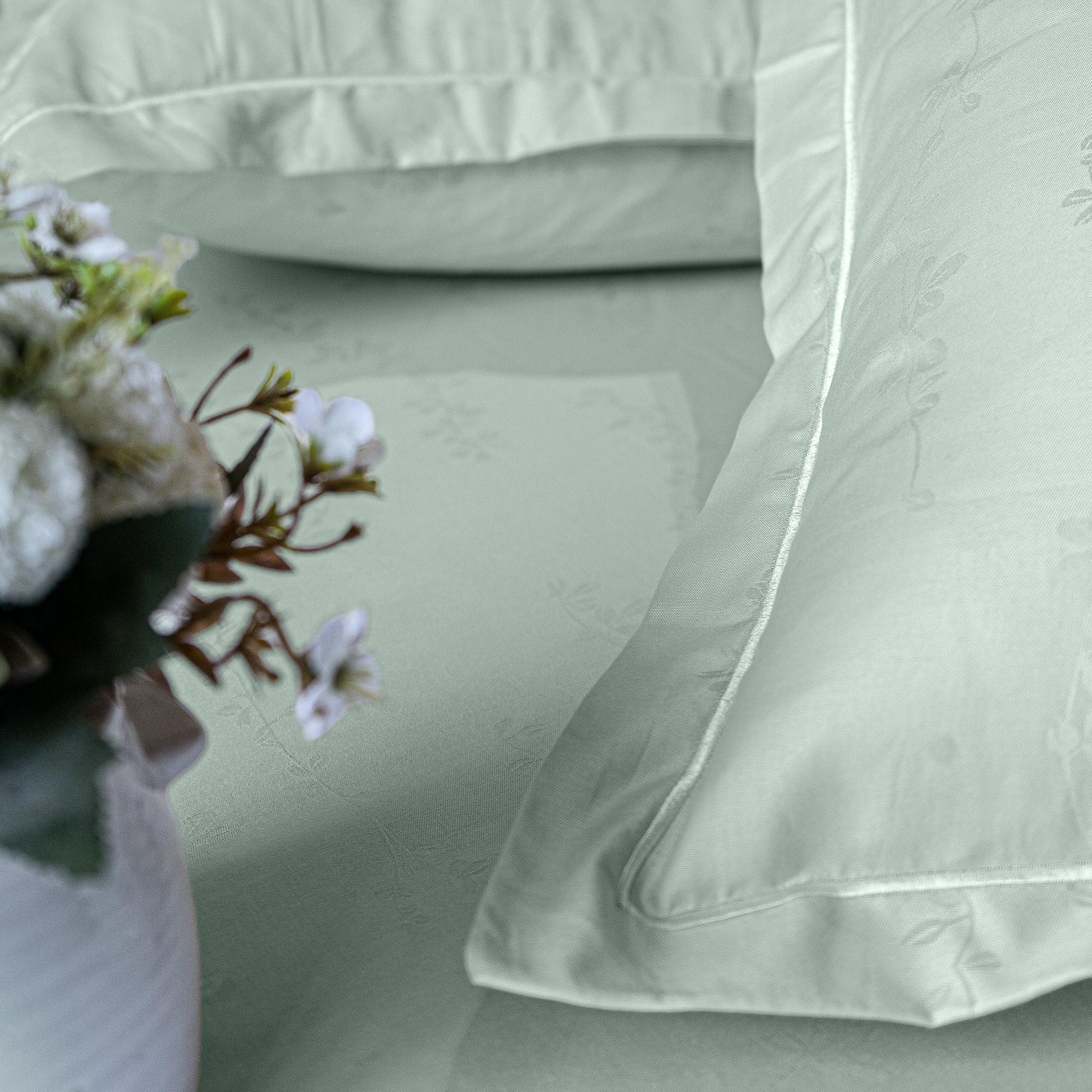 Enera Jacquard Tendril Collection Sage Green Color King Size Bedsheet - enera