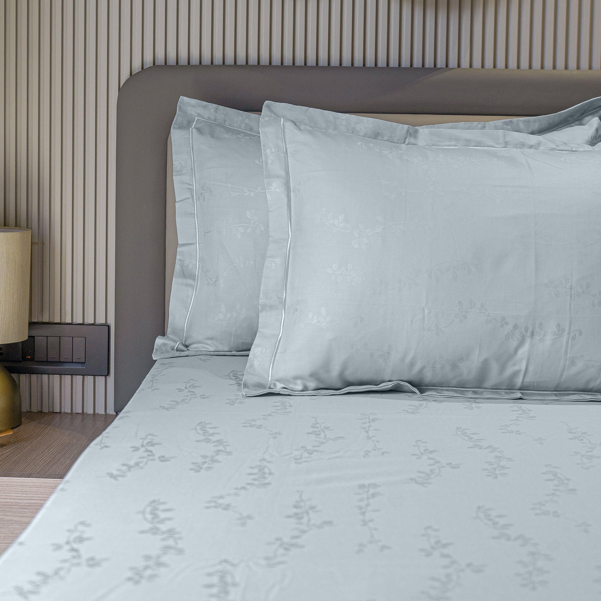 Enera Jacquard Tendril Collection Slate Blue Color King Size Bedsheet - enera
