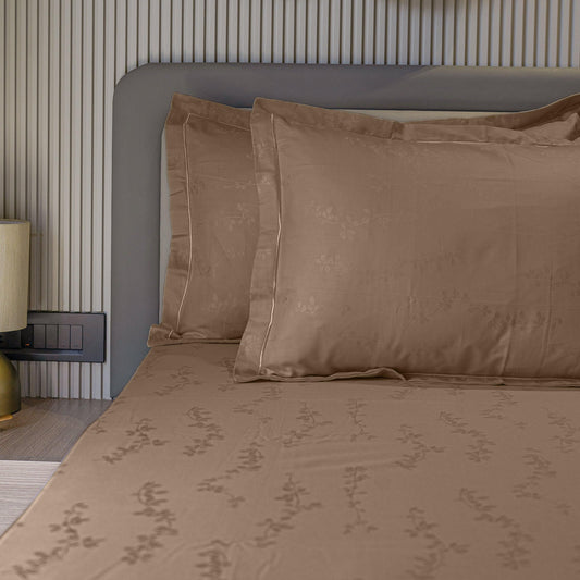 Enera Jacquard Tendril Collection Caramel Gold Color King Size Bedsheet - enera