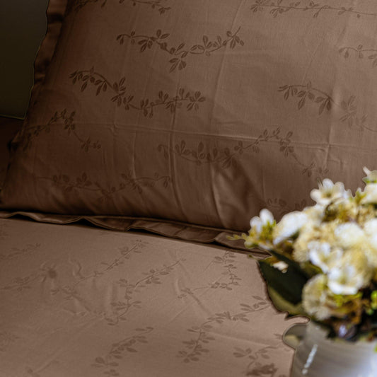 Enera Jacquard Tendril Collection Caramel Gold Color King Size Bedsheet - enera