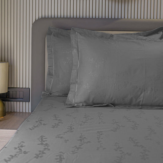 Enera Jacquard Tendril Collection Graphite Grey Color King Size Bedsheet - enera