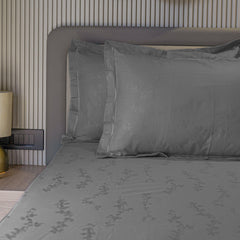 Enera Jacquard Tendril Collection Graphite Grey Color King Size Bedsheet-300 TC(100% Cotton) - enera