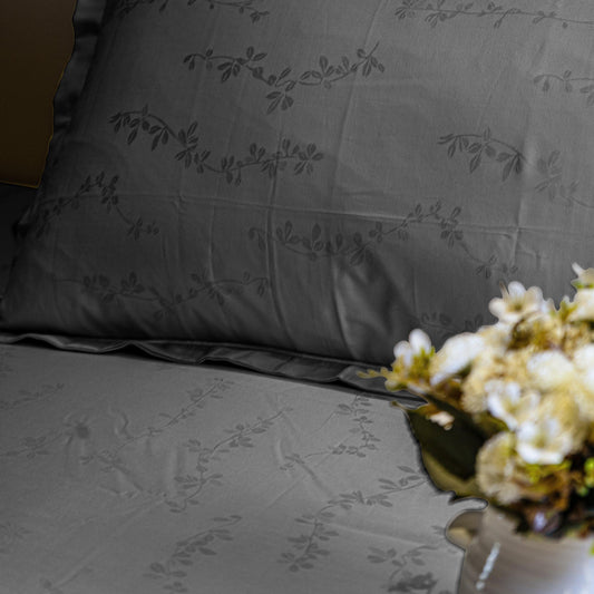 Enera Jacquard Tendril Collection Graphite Grey Color King Size Bedsheet - enera
