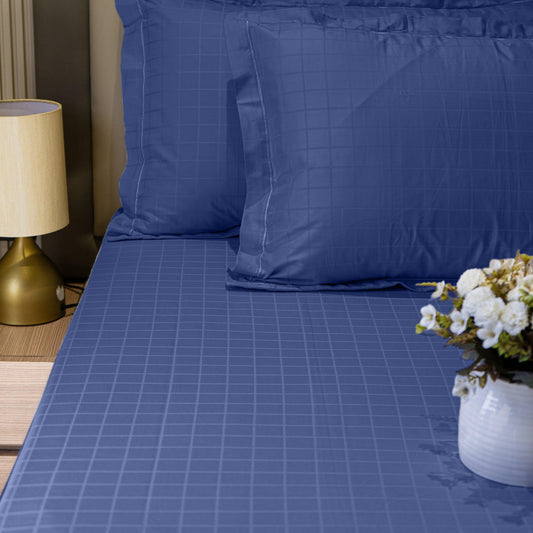 Enera Jacquard Matrix Collection Slate Blue Color King Size Bedsheet - enera