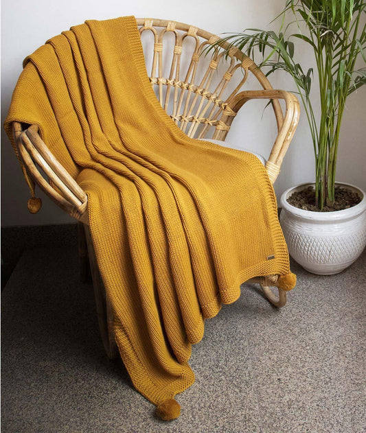 Enera Chunky Jersey-Mustard Color Cotton Throw - enera