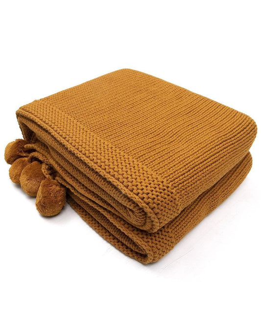Enera Chunky Jersey-Mustard Color Cotton Throw - enera