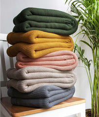 Enera Chunky Jersey-Mustard Color Cotton Throw - enera