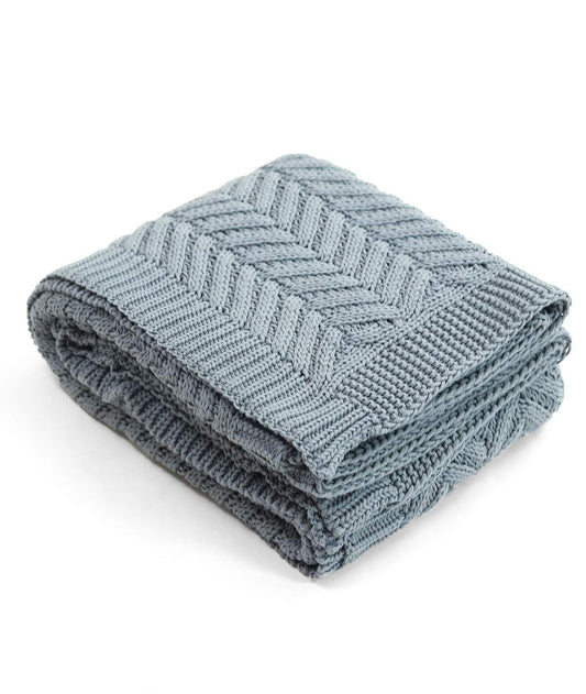 Enera Chevron Blue Grey Color Cotton Throw - enera