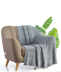 Enera Chevron Blue Grey Color Cotton Throw - enera