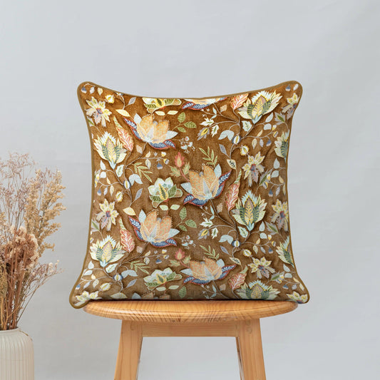 Enera Marc Swed Emboss Brown Color 16x16 Inch Cushion Cover - enera