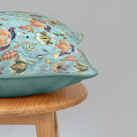 Enera Marc Swed Emboss Teal Color 16x16 Inch Cushion Cover - enera