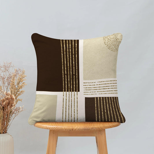 Enera Marc Velvet Fozla Check Taupe Cream Color 16x16 Inch Cushion Cover - enera