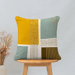 Enera Marc Velvet Fozla Check Yellow Blue Color 16x16 Inch Cushion Cover - enera