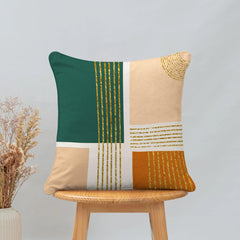 Enera Marc Velvet Fozla Check Teal Sand Color 16x16 Inch Cushion Cover - enera
