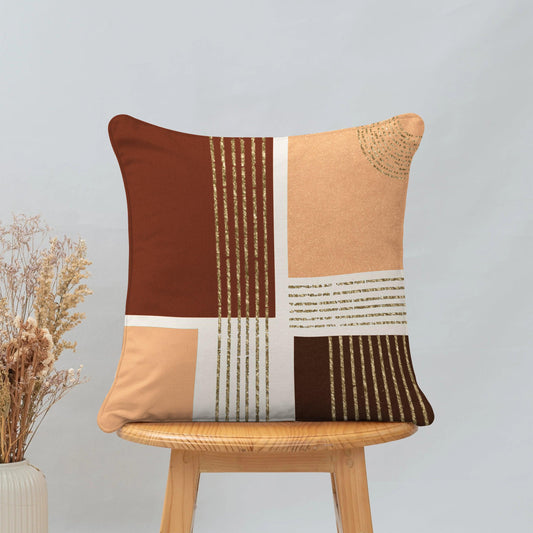 Enera Marc Velvet Fozla Check Sand Wine Color 16x16 Inch Cushion Cover - enera