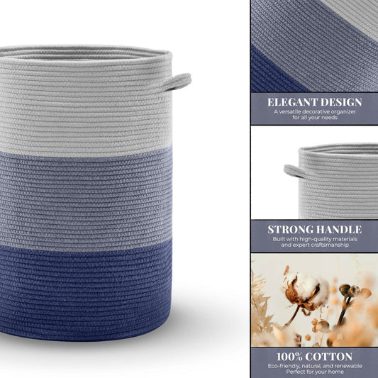 Saprose Eco Weave Drawstring Blue Color Basket With Cover - enera