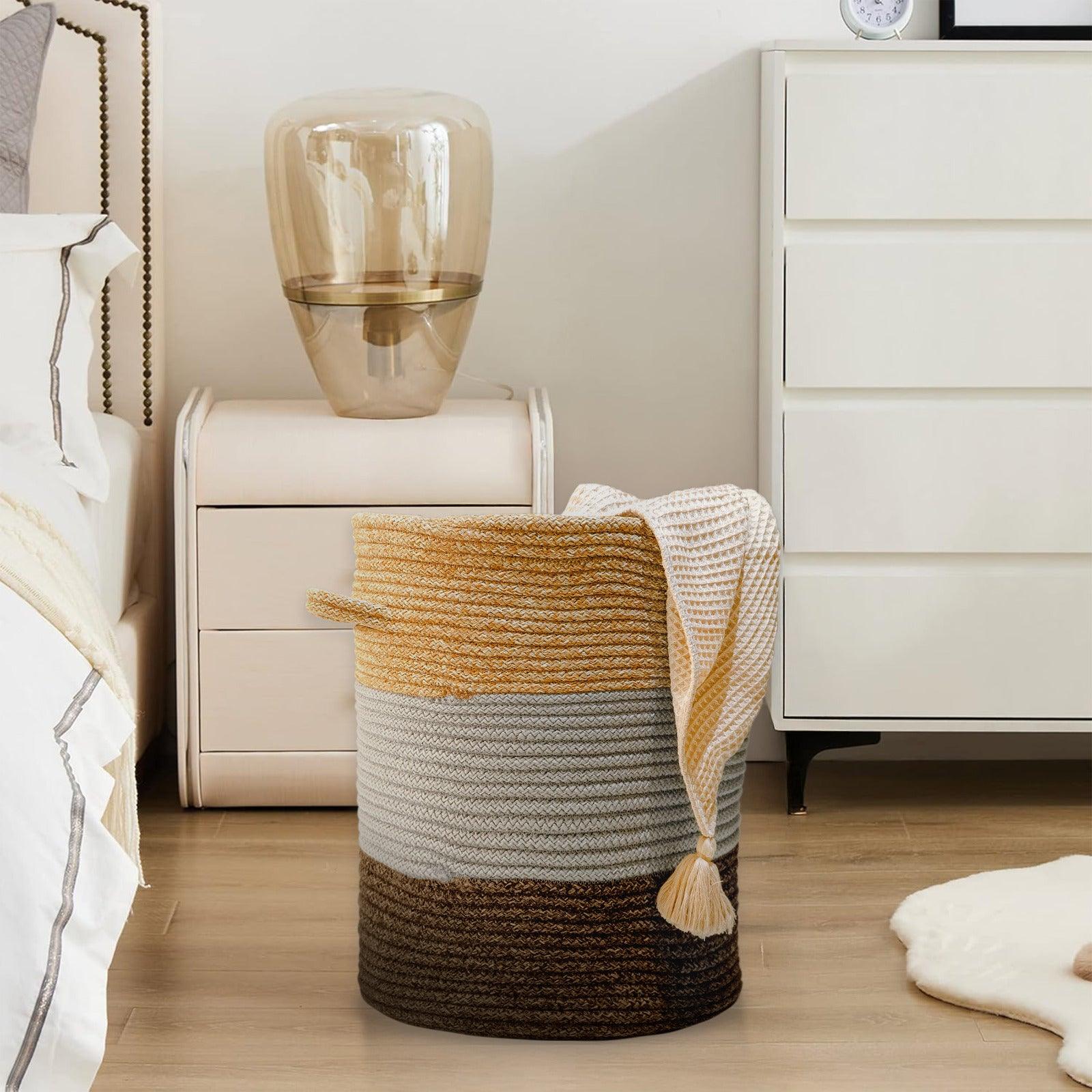 Saprose Eco Weave Drawstring Golden Brown Color Basket With Cover