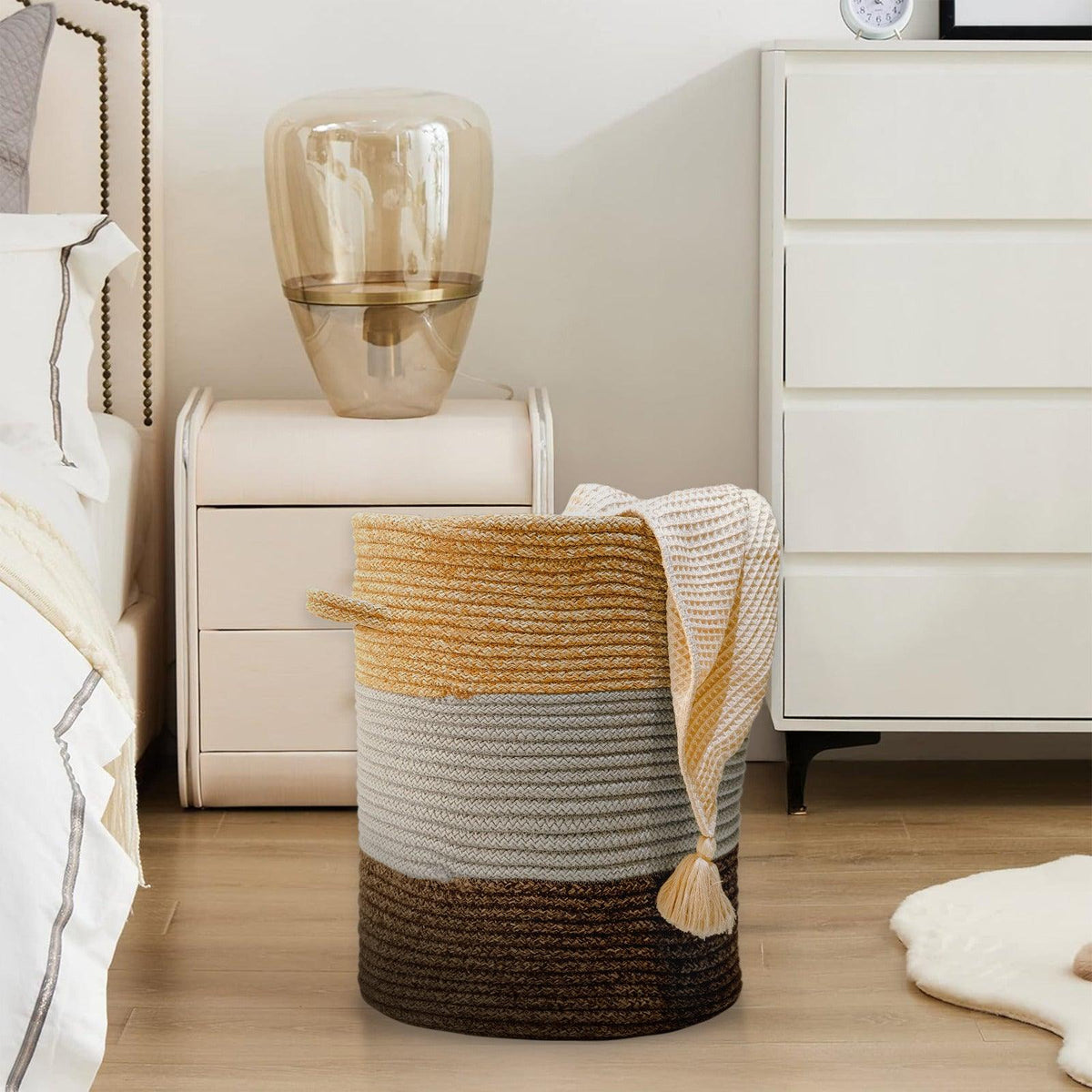 Saprose Eco Weave Drawstring Golden Brown Color Basket With Cover - enera