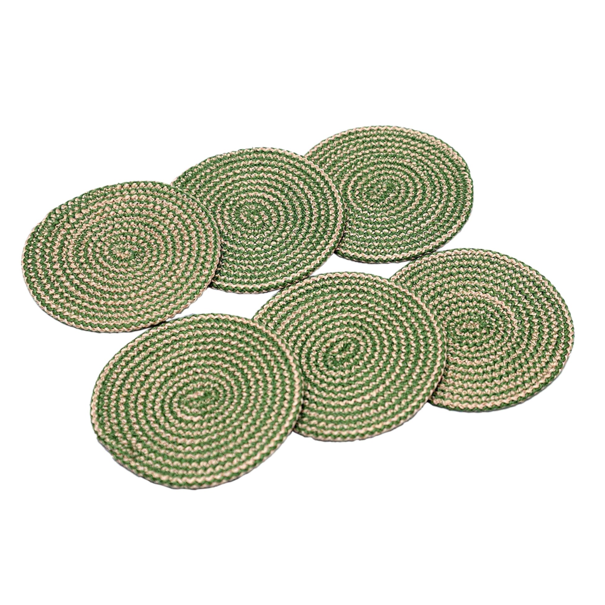 Enera Knit Craft Olive Color 12cm Round Coaster (6 pcs set) - enera