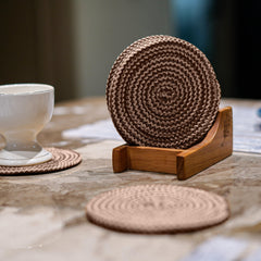 Enera Craft Brown Color 12cm Round Coaster (6 pcs set) - enera