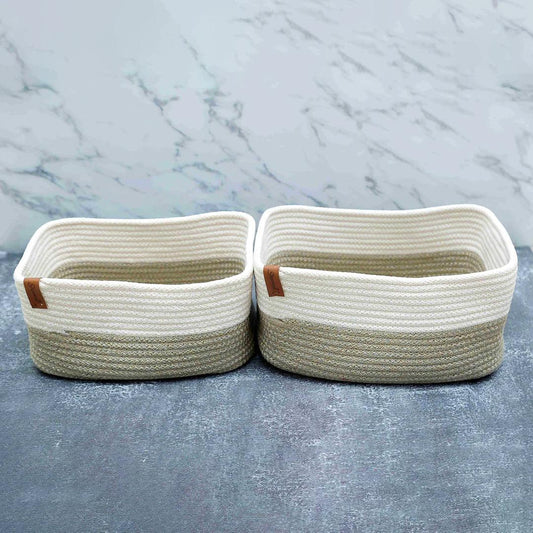 Saprose Craft Khakhi & Melange Color Rectangle Braid Basket - enera