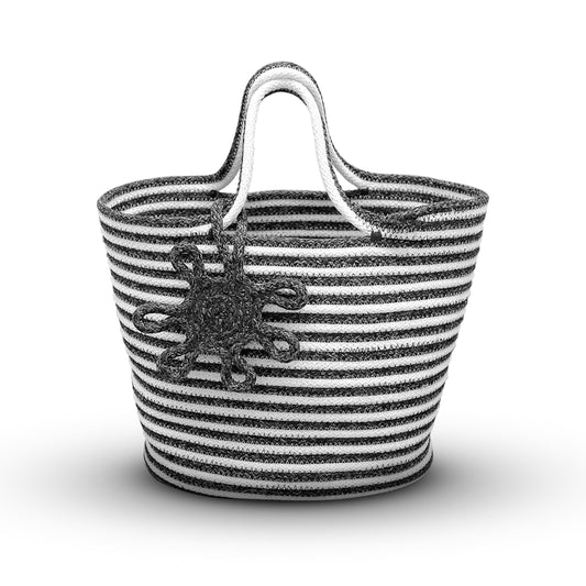 Saprose Craft Twin Silver Black Color Braid Large Basket - enera