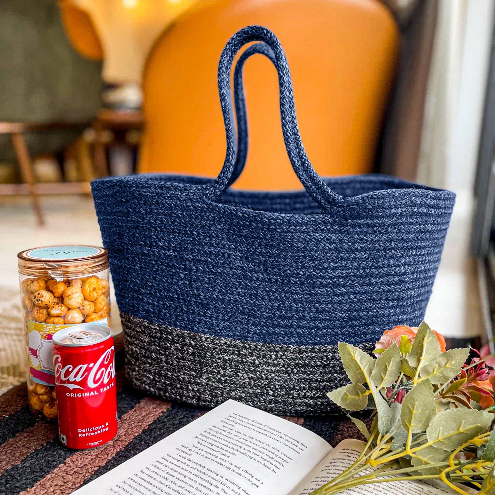 Saprose Ink Blue Color Rectangle Tiffin Basket - enera