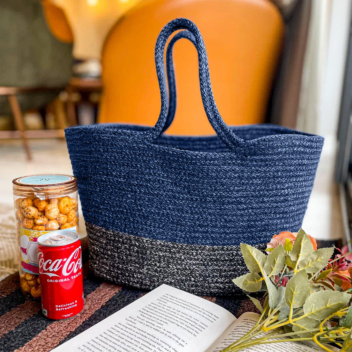 Enera Ink Blue Color Rectangle Tiffin Basket - enera