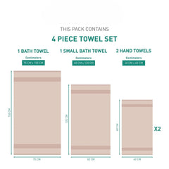 my Trident Bath Towel 4 Pcs Set 100% Cotton, Soft & Ultra Absorbent - enera