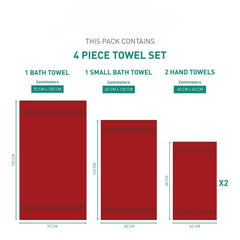 my Trident Bath Towel 4 Pcs Set 100% Cotton, Soft & Ultra Absorbent - enera