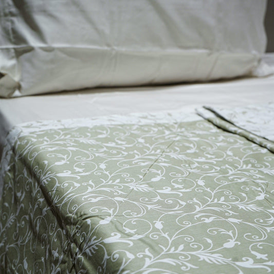 Enera Prism Collection Botanic Green Color Printed Single Bed Dohar