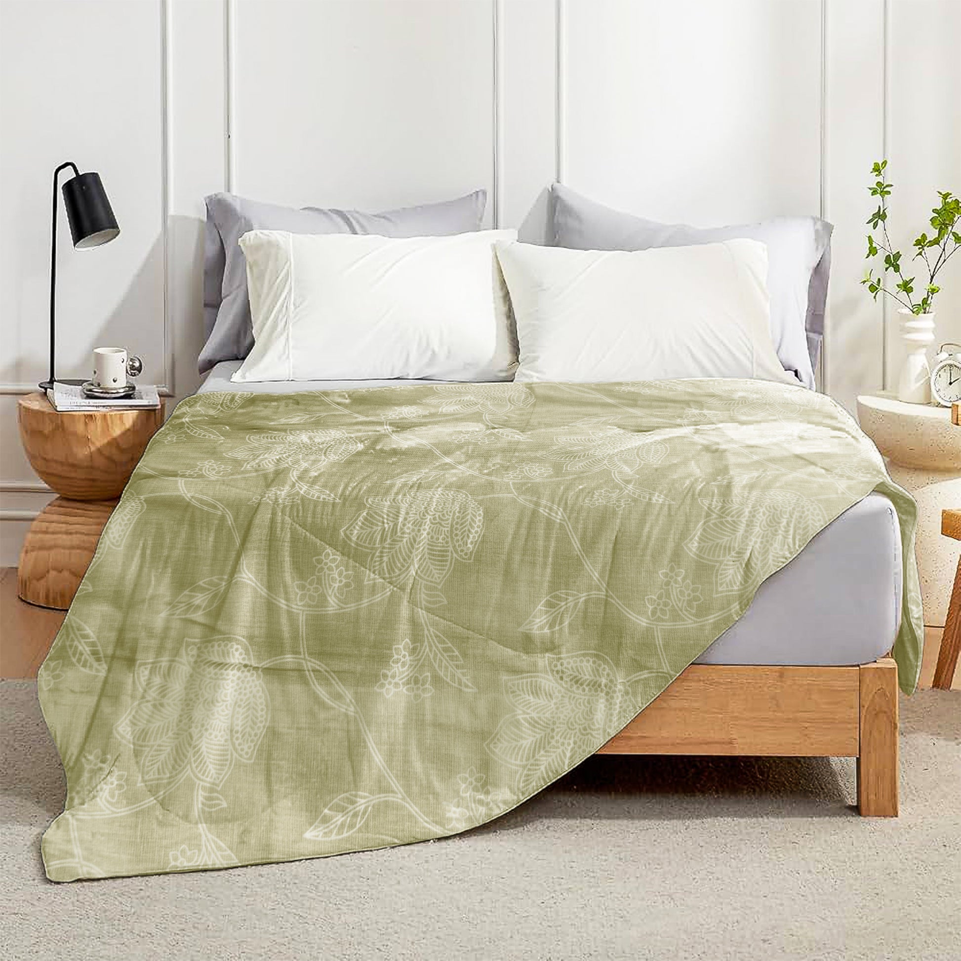 Enera Crimson Collection Sage Green Color Printed Single Bed Dohar - enera