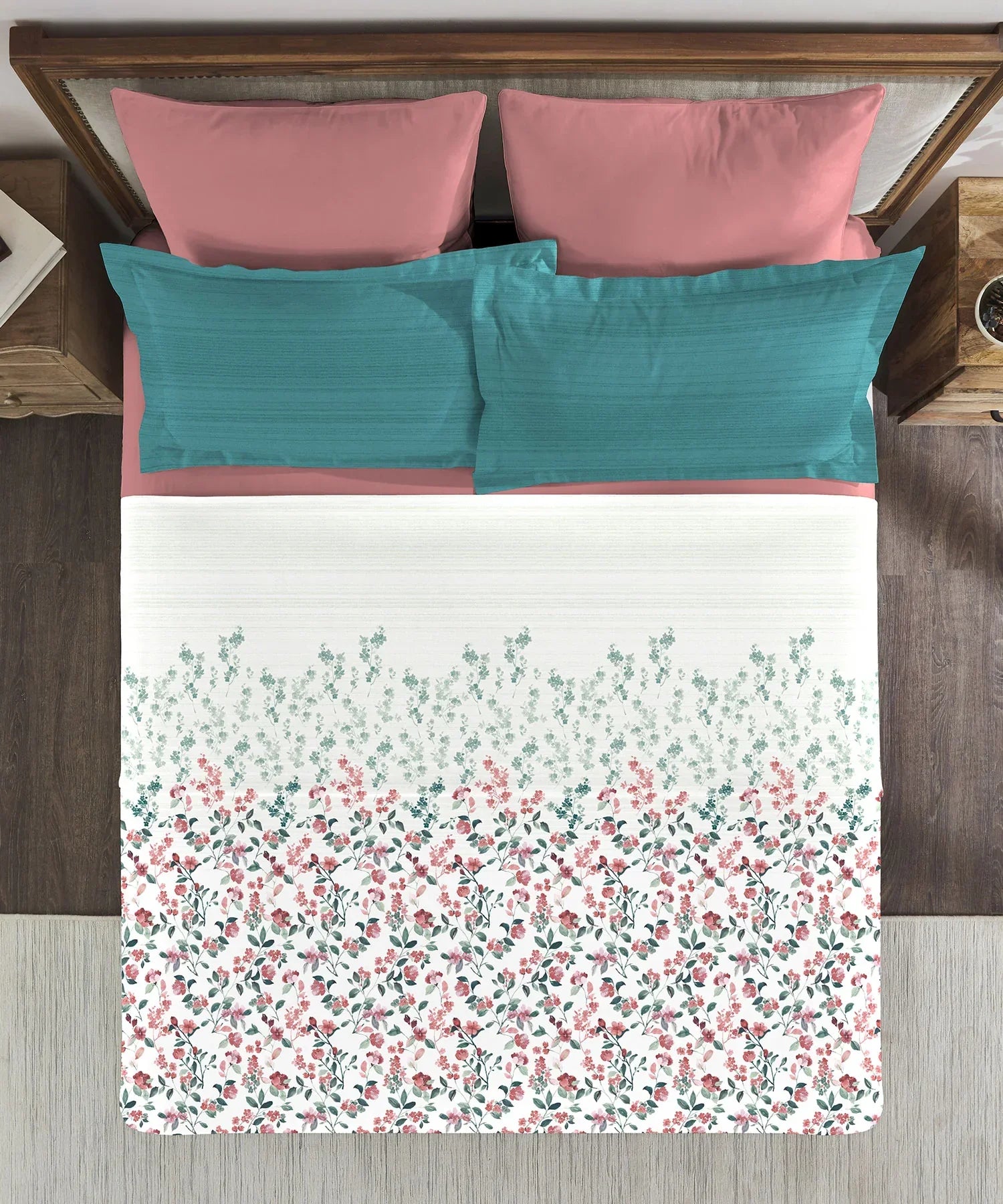 Enera Classic Collection Florence Teal Color King Size Bedsheet Set - enera