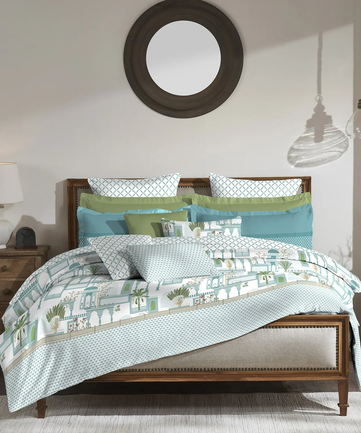 Enera Classic Road To Jaipur Collection Teal Color King Size Bedsheet Set - enera
