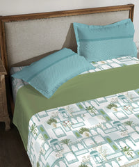 Enera Classic Road To Jaipur Collection Teal Color King Size Bedsheet Set - enera