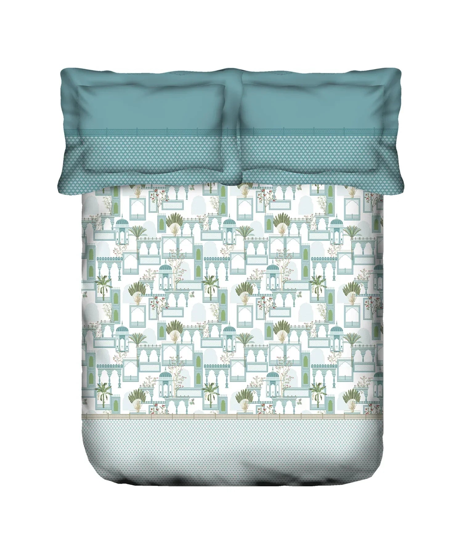 Enera Classic Road To Jaipur Collection Teal Color King Size Bedsheet Set - enera