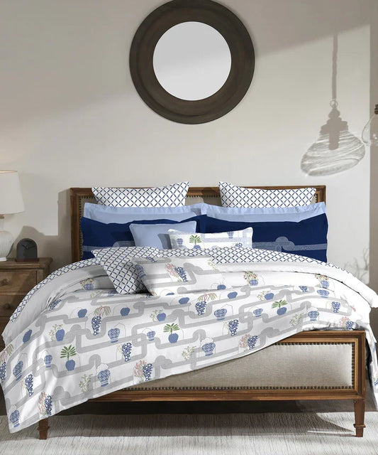 Enera Classic Collection Blue Pottery Color King Size Bedsheet Set - enera