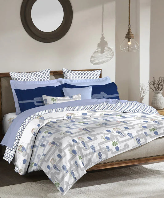 Enera Classic Collection Blue Pottery Color King Size Bedsheet Set - enera