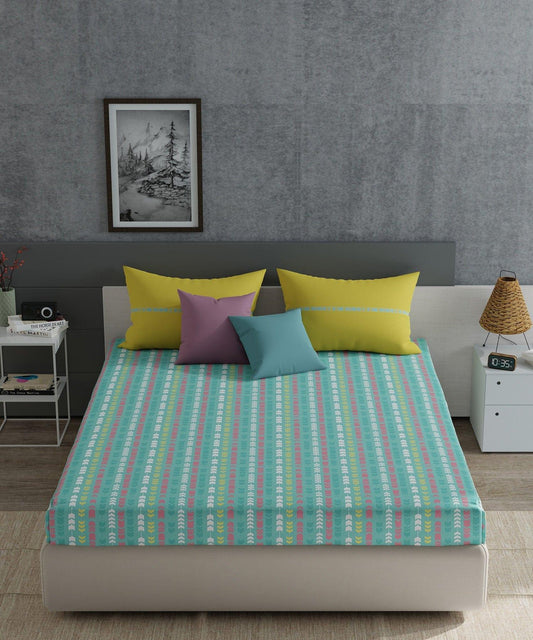 Enera Everyday Collection Cross-Road Teal Color King Size Bedsheet Set - enera