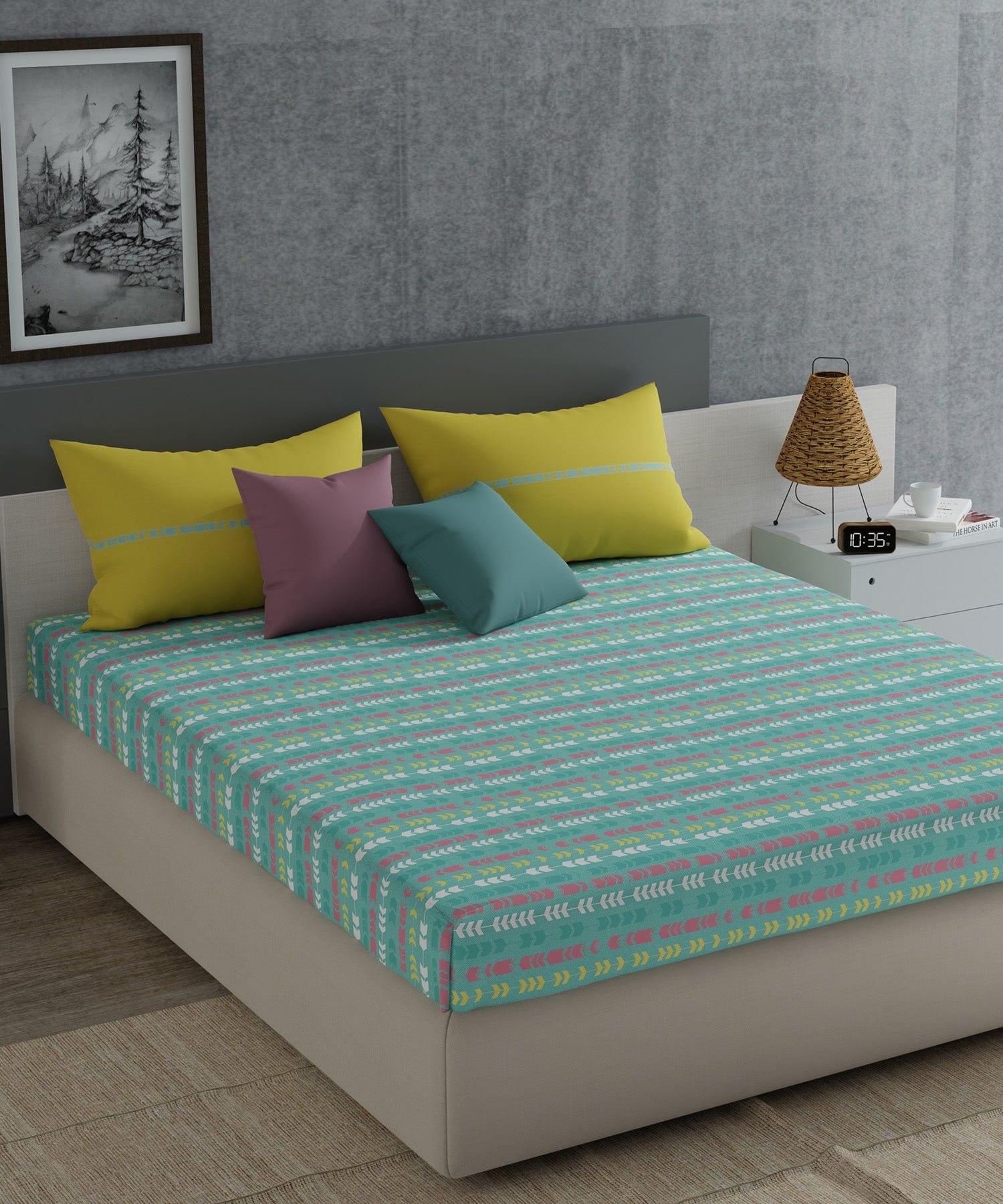 Enera Everyday Collection Cross-Road Teal Color King Size Bedsheet Set - enera