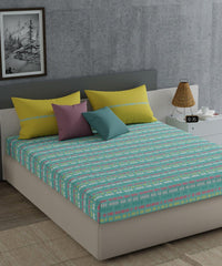 Enera Everyday Collection Cross-Road Teal Color King Size Bedsheet Set - enera